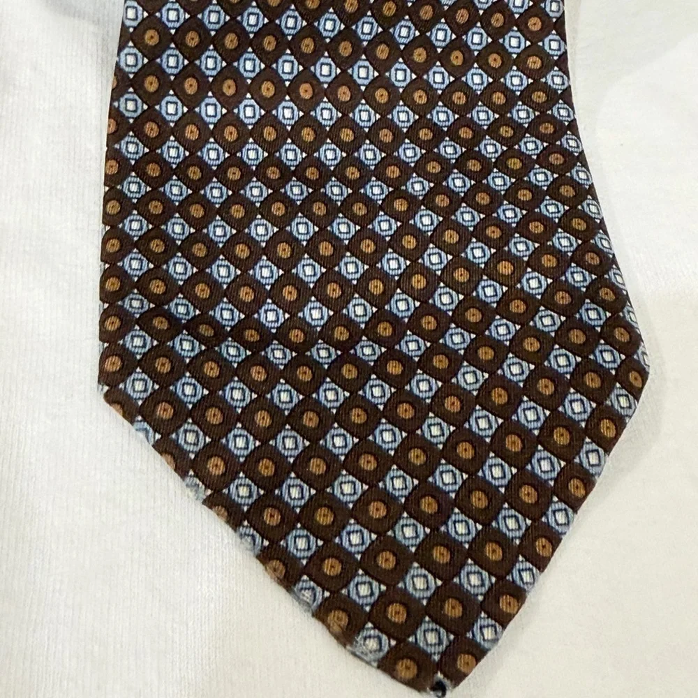 Vintage Christian Dior 100% Silk Slim Brown and Blue Geometric Men's Tie